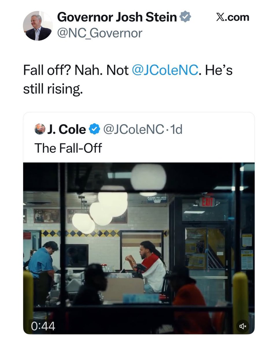 SaycheeseDGTL's tweet image. J. Cole got the seal of approval from North Carolina Governor Josh Stein. 😭🔥
