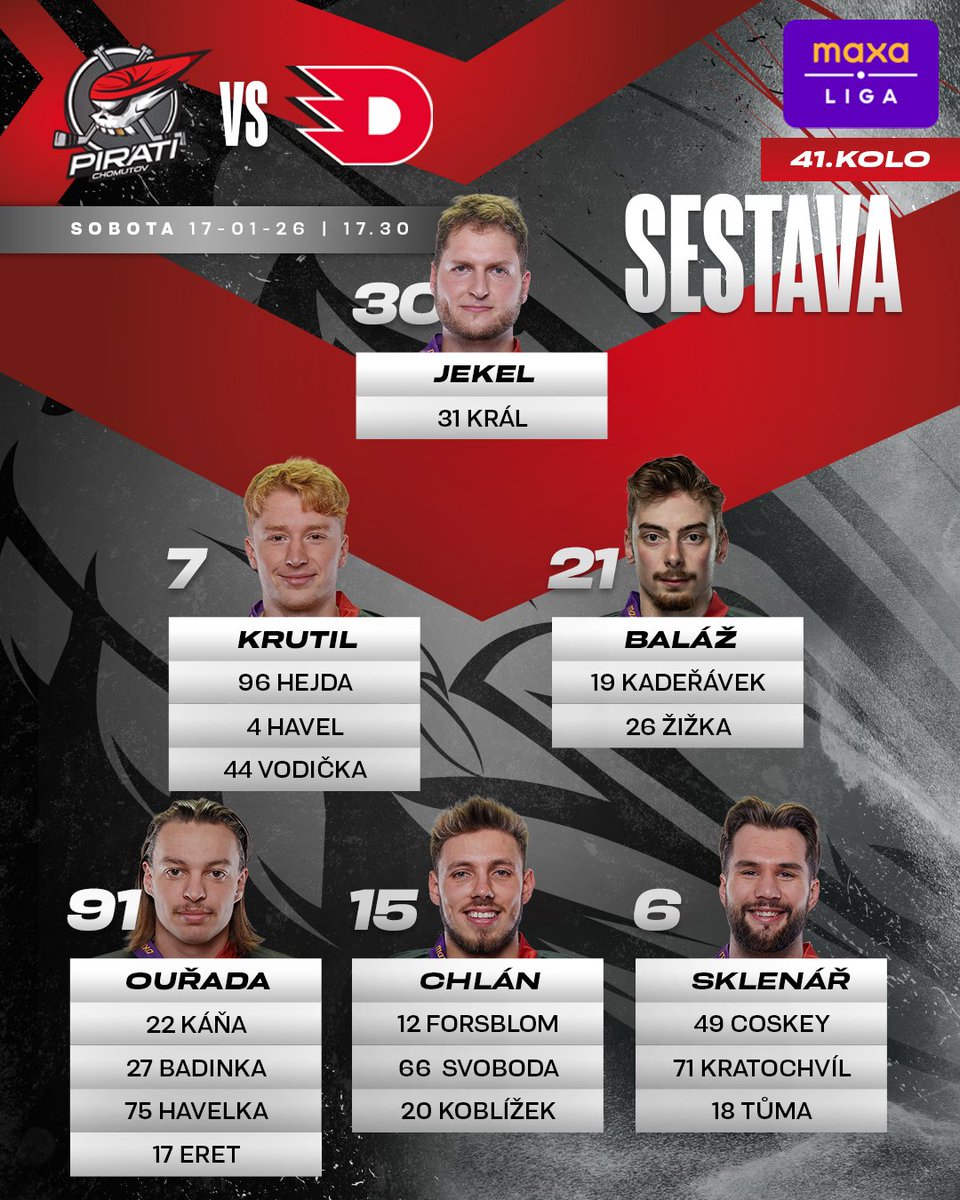 📜 Druhým do party navrátilců, kteří náš dres oblékli naposledy v říjnu 2025, je v sestavě na duel s béčkem <a href="/HCPCE/">HC DYNAMO PARDUBICE</a> obránce Petr Vodička. Noví trenéři znovu přeskupili i útočné formace. ⤵️ #společně