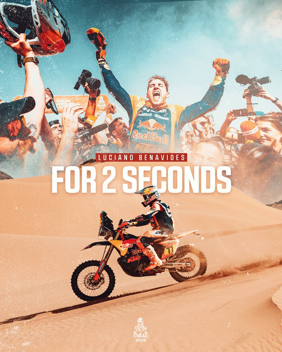 😱 After nearly 49 hours of racing, Luciano Benavides wins the 2026 Dakar by JUST 02 SECONDS ahead of Ricky Brabec… 

#dakar2026 #dakarinsaudi