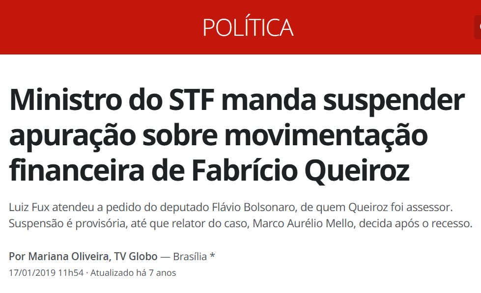 Hoje é dia de comemoração no Bolsonarismo. 
Há 7 anos, o Luiz Fux deu a liminar para enterrar a investigação do COAF contra o peculato do gabinete do Flávio Bolsonaro. (a famosa rachadinha). 

Fruto do grande acordo nacional, "com STF, com tudo."

Na mesma época engavetaram