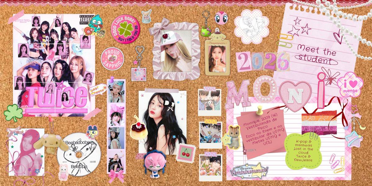 moniquestudies's tweet image. - #studytwt | #studytwtbr 🩷
oie gente, sou nova aqui!
- monique | 16 (2009) | 3° ano | ⁠vestibulanda de psicologia
- foco no enem e nos estudos da escola
- objetivo: compartilhar minha rotina sem filtro
- amo twice, newjeans (k-pop em geral) &amp;amp; manhwas
♡/↺ = moots!