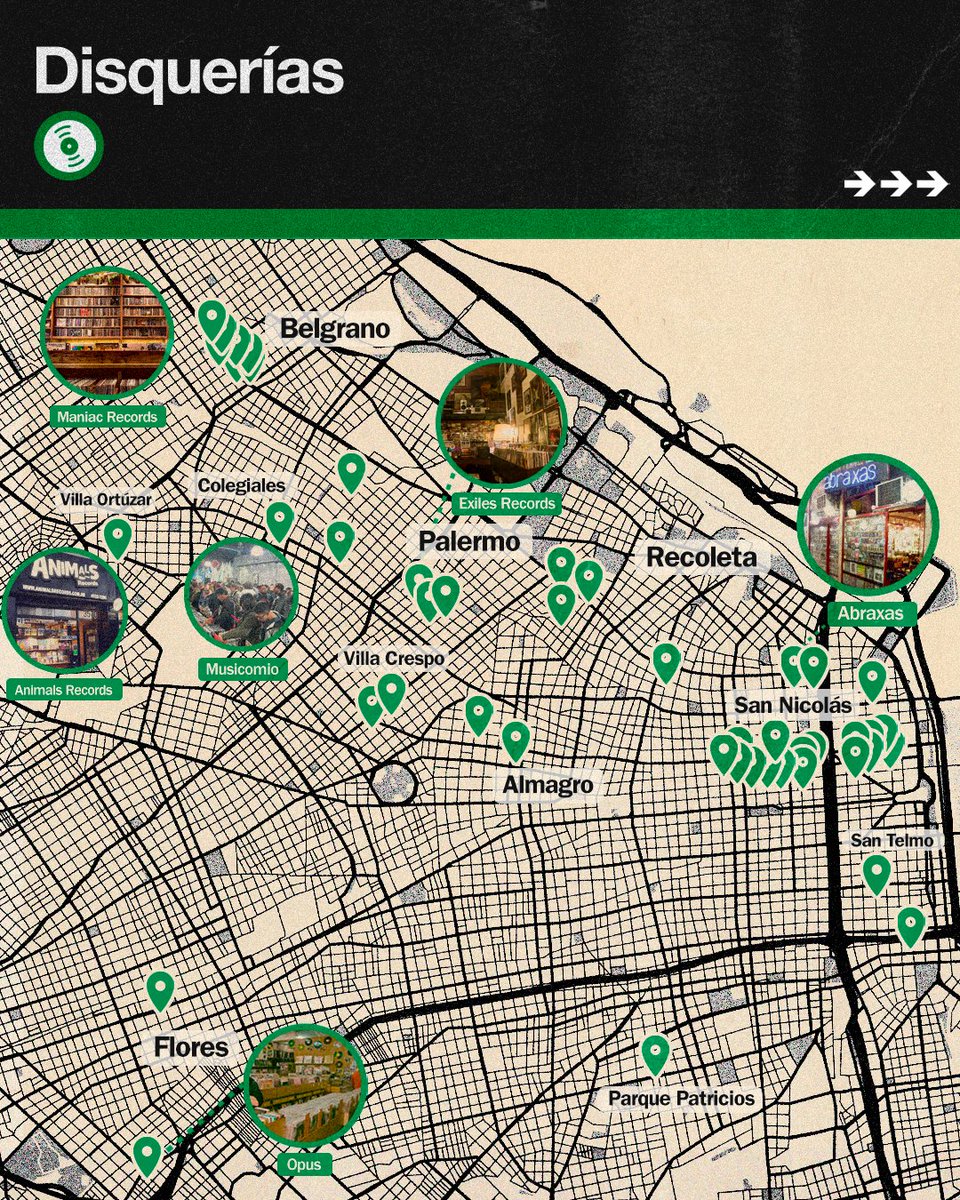 fmartinezpenna's tweet image. La Ciudad Autónoma de Buenos Aires tiene +194 lugares relacionados con la música. Disquerías, clubes de jazz, lugares para ir a ver bandas, música electrónica, milongas ir a sacar fotos a lugares históricos. Está todo (o casi todo) acá.