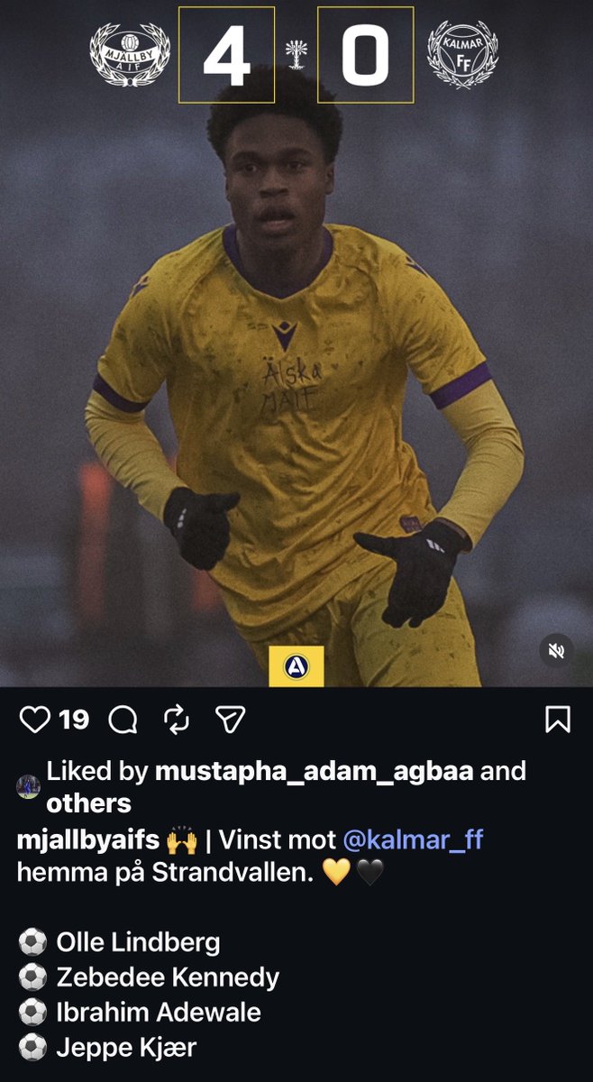 Ibrahim Adewale started off from where he left off last year when scored a goal in the 4:0 walloping of Kalmar FF today. 🥶🥶

Alvenskan go hot this year. 💎