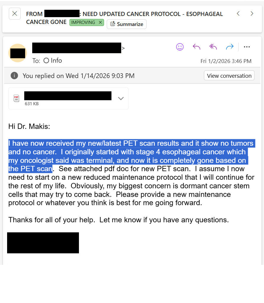 MakisMedicine's tweet image. NEW ARTICLE: IVERMECTIN and FENBENDAZOLE Testimonial - 71 year old Texas man with Stage 4 Esophageal Cancer reports after 4 months - Oncologist told him he was terminal, now he is Cancer Free!

Another Oncologist proven wrong!! 😃

STORY:
71 year old Texas man with Stage 4…