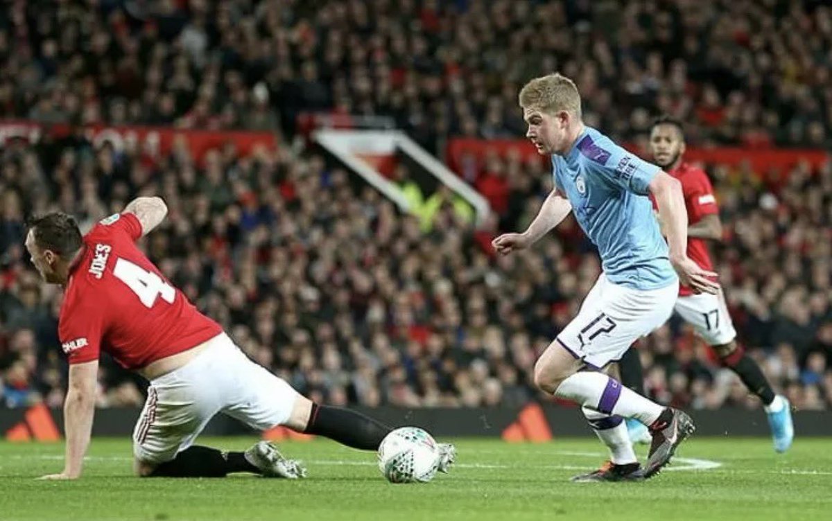 While De Bruyne was at City, they have lost 4 times to United at Old Trafford. De Bruyne only featured in one of them which was the controversial Rashford offside goal (He still provided an assist in that game) 

10 games at Old Trafford and 1 loss*