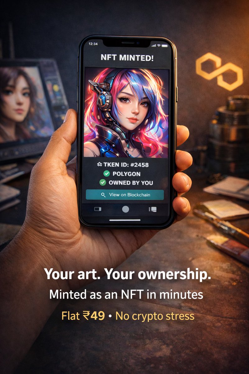 w3_industry's tweet photo. From idea → ownership.
Minted as an NFT.
Made simple 🇮🇳

#NFTIndia #AIArt #Creators https://t.co/skMIhOF2io