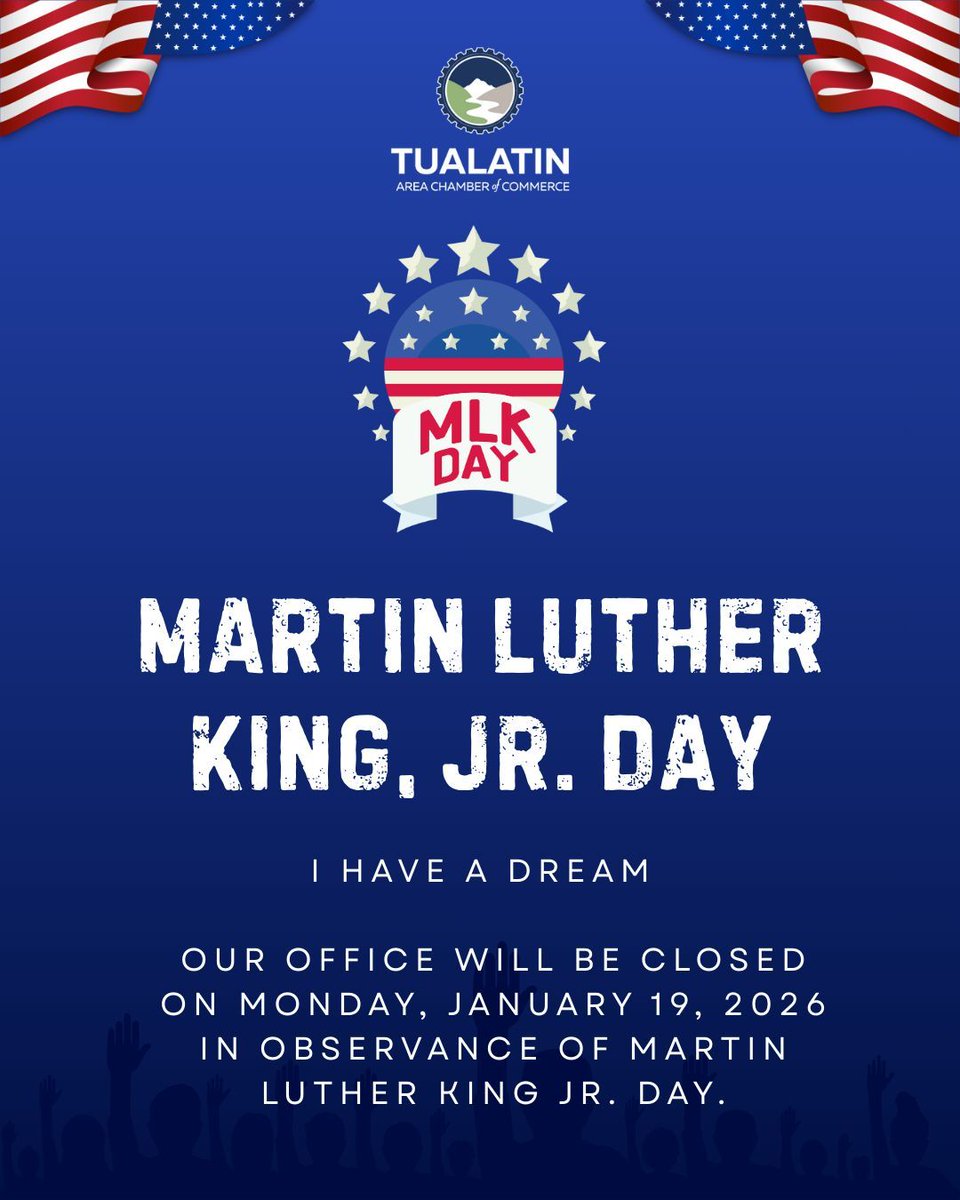 📢 Chamber office will be closed on Monday, January 19, in observance of Martin Luther King Jr. Day.

We will reopen for normal business hours on Tuesday.

Thank you for your understanding.