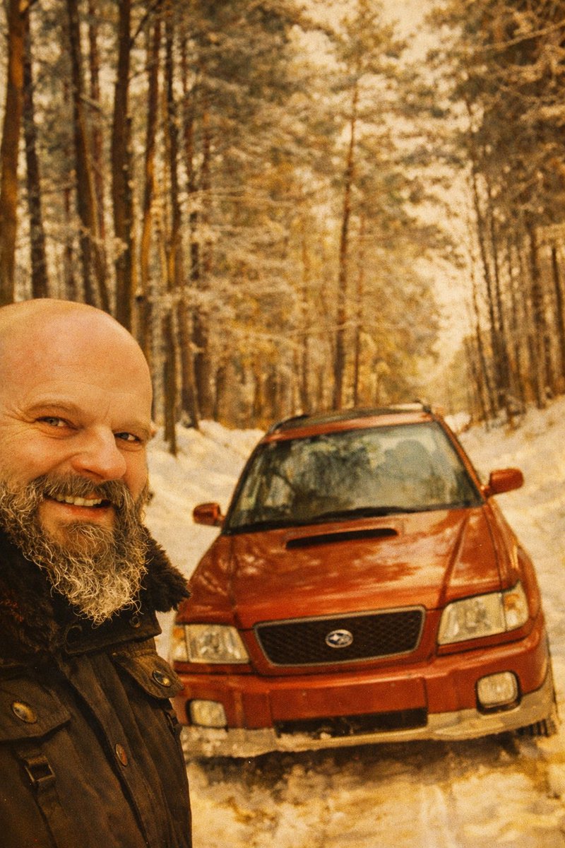 Zimowa klasyka w starym stylu: stary ja, samochód, kolorystyka, nawet pora roku. Ale wszystko działa :)