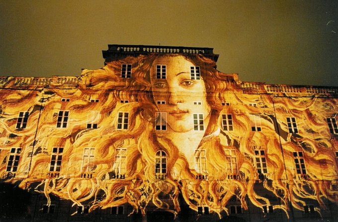 GodsWhisper777's tweet image. Magnificent reflection of Boticelli's "Venus" painting at the Festival of Lights in Lyon, France.
