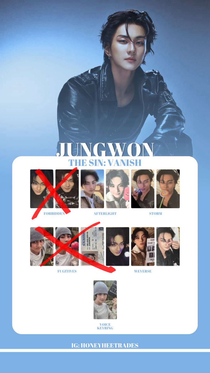 엔하이픈 미니7집 포카 교환 구해요!!!!ㅠㅠ
Me: 사진 속 포카 
You: 엑스제외 정원 모두 다
제발 간절해요 디엠 주시면 바로 칼답합니다!!

옾챗도 가능
open.kakao.com/o/sf4lH0bi