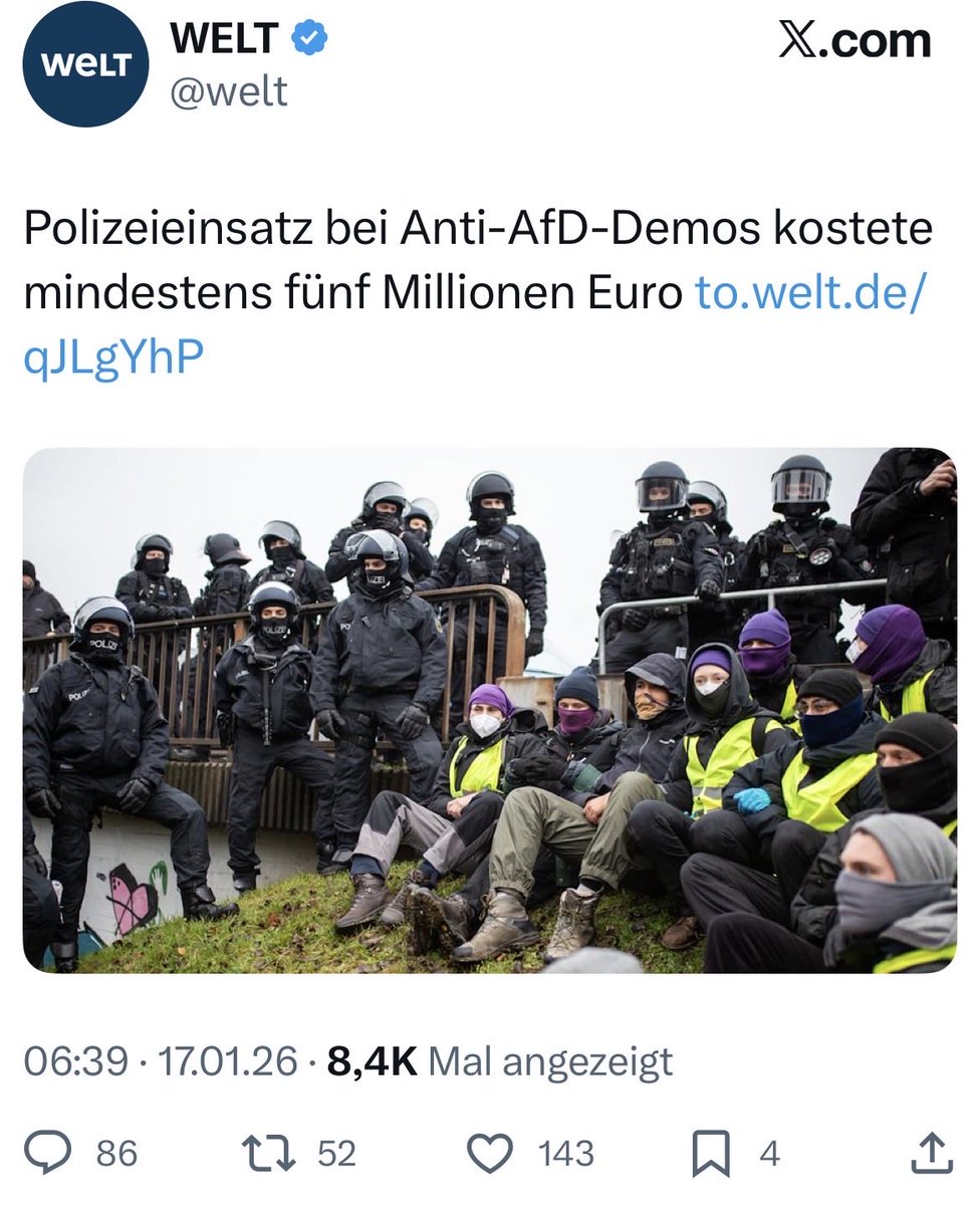 MGGA2021h's tweet photo. 5 Millionen Euro gegen Rechts. Schaden durch die Rechten: 0€
Schaden durch die Linken: 5.000.000€. 

Das hätte 1 Million Schulessen gegeben. 
Oder 2,5 Millionen Duschgels für bessern Duft dieser Linken. 

Nur die AfD kann Deutschland retten. https://t.co/1nJv20i85S