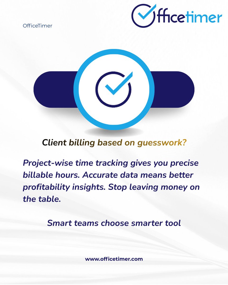 officetimer's tweet image. Client billing based on guesswork?
Project-wise time tracking gives you precise billable
hours. Accurate data means better profitability insights. Stop leaving money on the table.

#OfficeTimer
#OfficeTimerSignup