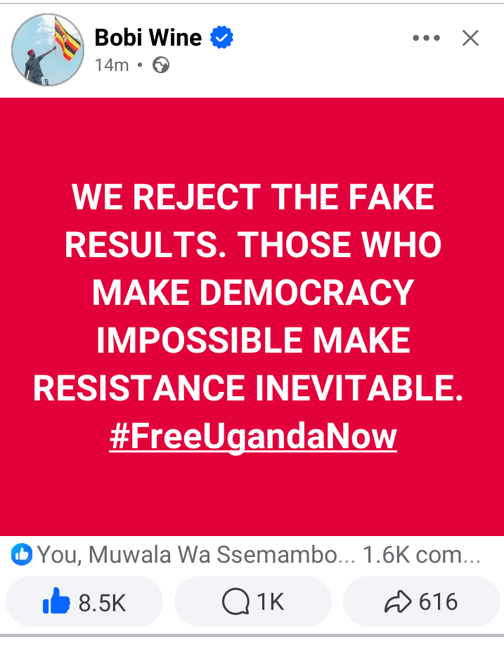 NUP_SA's tweet photo. @florencenab President @HEBobiwine and #ugandans at large reject fake results announced by #Byabakama
#Ugandans are ready to demand their victory π₯βοΈ
#ProtestVoteUg2026 #FreeUganda #M7Mustgo #MuseveniMustGo #M7mustfall https://t.co/QESE6CYOJM