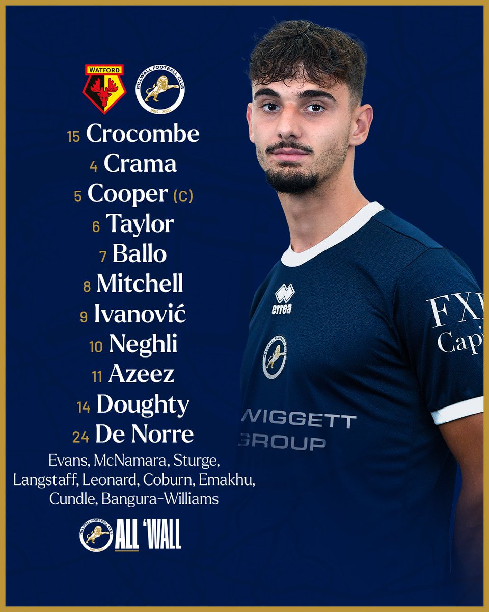 MillwallFC's tweet image. Alex Neil names the XI to take on Watford at Vicarage Road 👊