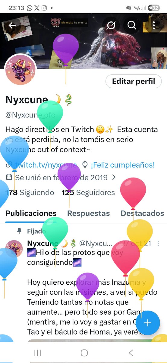 El otro día fue mi día de globitos (y se me olvidó decirlo 🤪)
Estoy bastante desaparecids, pero me está sirviendo muchonpara despejarme 🙂‍↕️✨

Nos vemos esta noche sobre las 20:00? Vamos a probar un jueguito chuli y después a buscar mis regalitos de CUM en el REPO 🥺💜