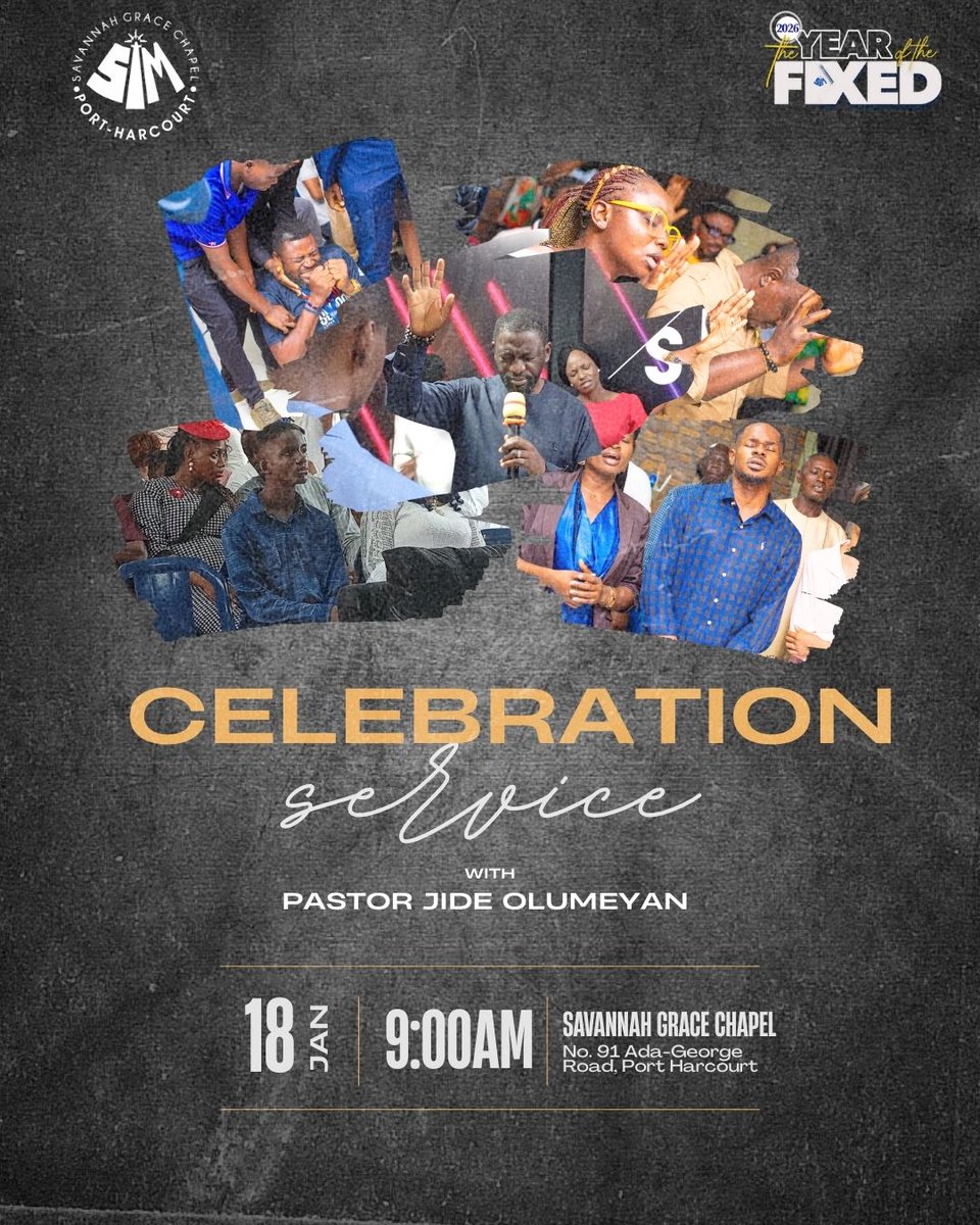 God has gone into 2026 and has prepared a table for us. The table is set for you.

Join us for a great time of God's Presence at Celebration Service tomorrow morning from 9:00AM.

Livestream starts at 9:00AM at t.me/sgcportharcourt