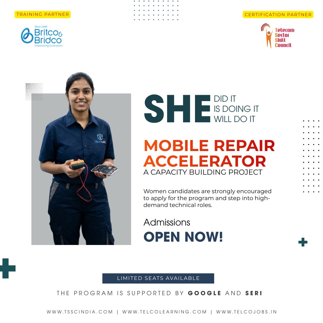 TSSCINDIA's tweet image. Join a skills-led movement shaping a more inclusive, future-ready, and sustainable workforce.

For admission enquiries, write at harsha.vardhan@tsscindia.com

#tssc #mobilerepair #skillsdevelopment #telecomskills