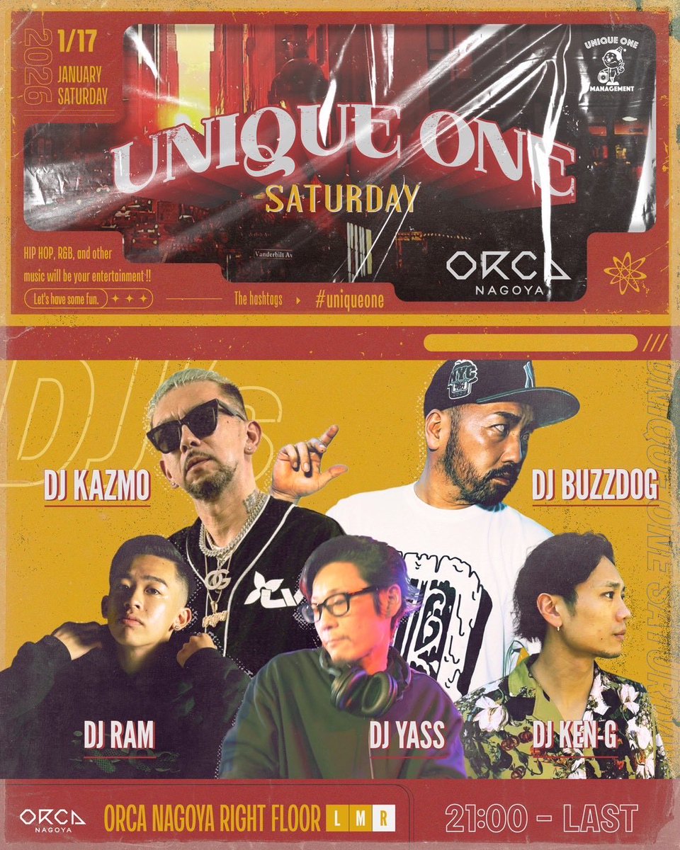 Tonight

U.O. SATURDAY
at 📍 <a href="/ORCAnagoya/">ORCA NAGOYA</a> 

GUEST DJ GUEST : <a href="/DJKAZMOsdm/">DJ KAZMO</a> 

今月は3rd Saturdayに参戦 ⚡︎
2026年1発目よろしくどうぞ🔥