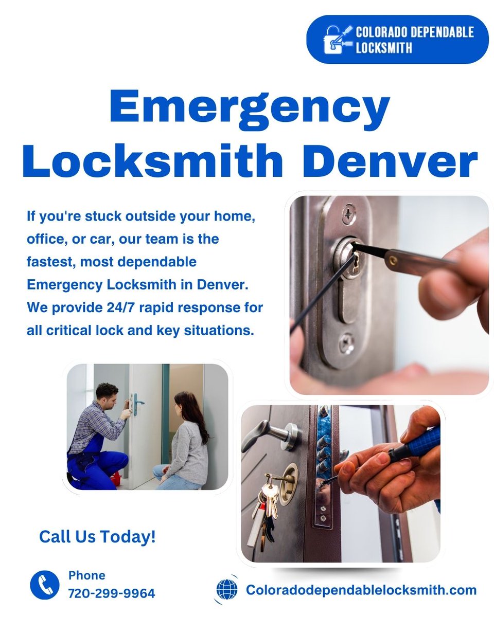 CD_locksmith's tweet image. Locked out in Denver? Day or night, rain or shine, Colorado Dependable Locksmith is here! Fastest, most reliable 24/7 emergency locksmith for homes, offices, or cars. Get immediate help now—don't wait!

Email: coloradodependablelocksmith@gmail.com
Visit: coloradodependablelocksmith.com/services/emerg…