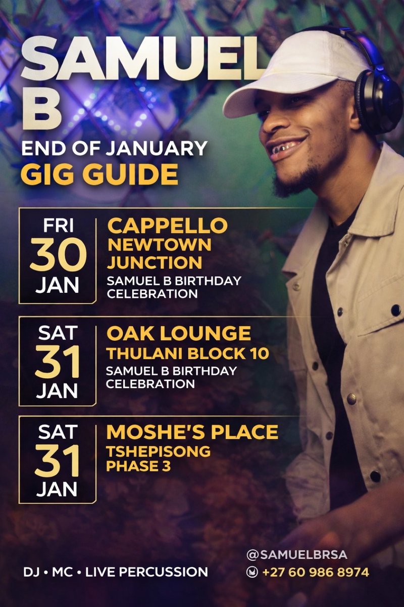 January isn’t ending quietly — we’re closing it LOUD 🎶🔥
It’s my Birthday Celebration Tour kick off #SamuelBExperience #lifestyle #AfroHouse #trending #viralpost2026
#Trending #fypシ #afrohouse