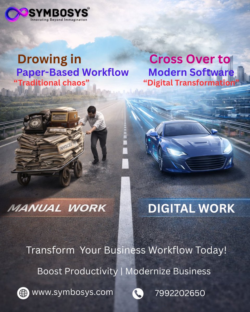 SymbosysTech's tweet photo. Symbosys – Manual Work to Digital, Modernized Work! 🌍🚀

Transformation is just like this!
What once took hours of manual effort ✍️ can now be done in minutes with smart digital solutions 💻📊. https://t.co/19Y203w8yz