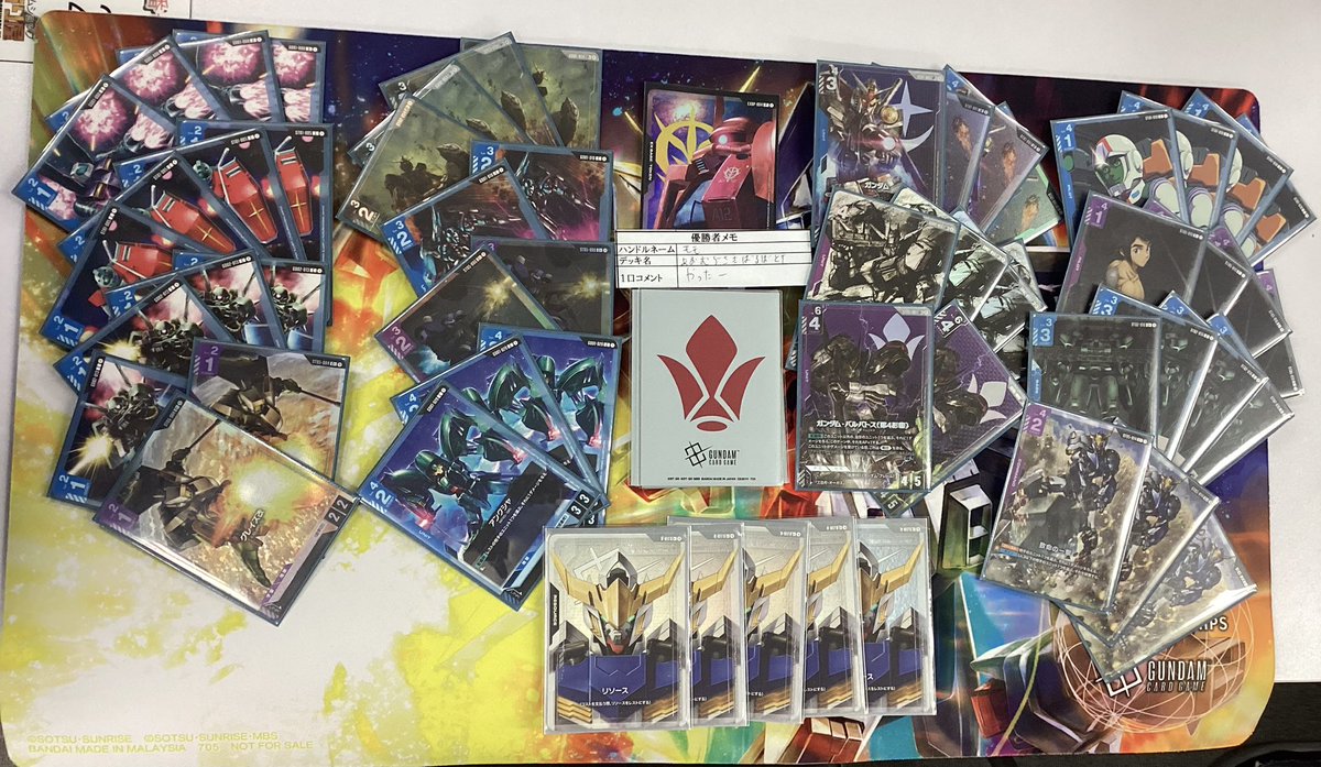 ガンダムカード 大会結果 本日開催のショップバトル参加者7名。 優勝は