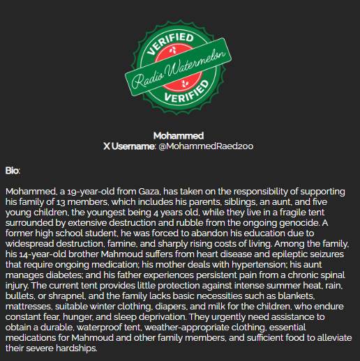 RadioWatermelon's tweet image. 🚨The last donation was 2 days ago🚨

Mohammed's Family
#VerifiedByRadioWatermelon 
🖇️: chuffed.org/project/137192…
Please donate and share
Your Spare Change Can Fill Empty Plates in Gaza