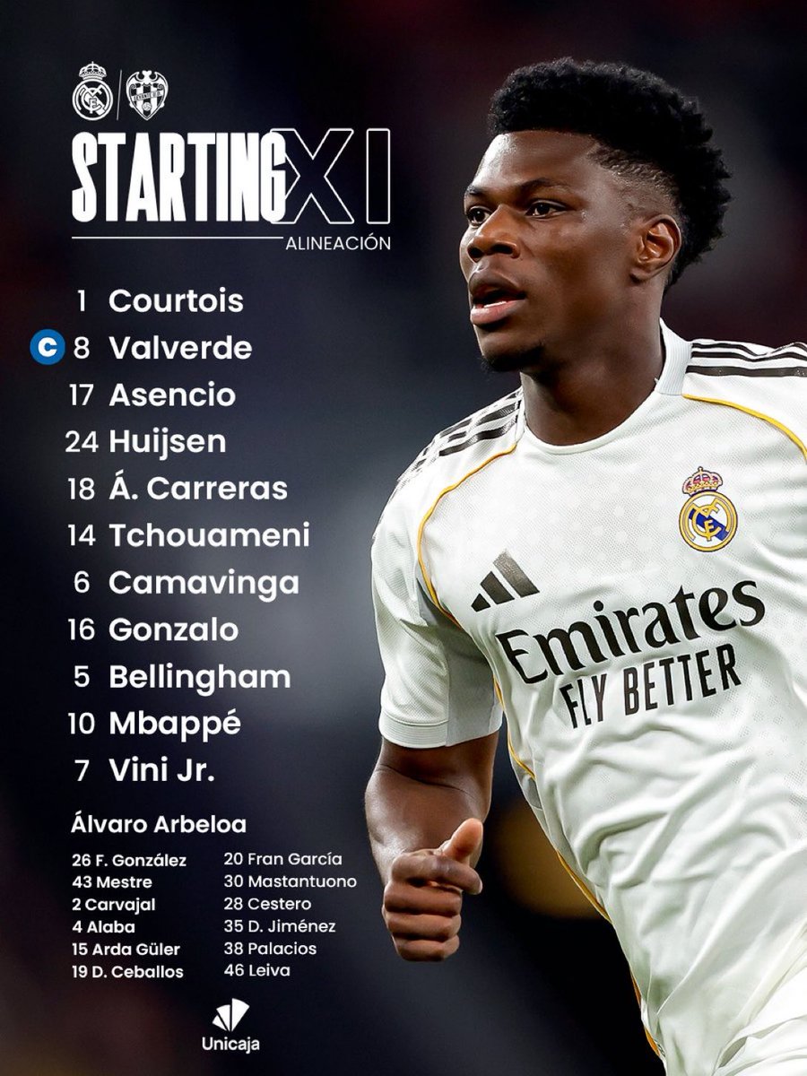 fernandopalomo's tweet image. Bellingham- Vinicius- Mbappe- Gonzalo. El XI de Arbeloa para enfrentar al Bernabéu en la visita del Levante. 
@ESPNDeportes