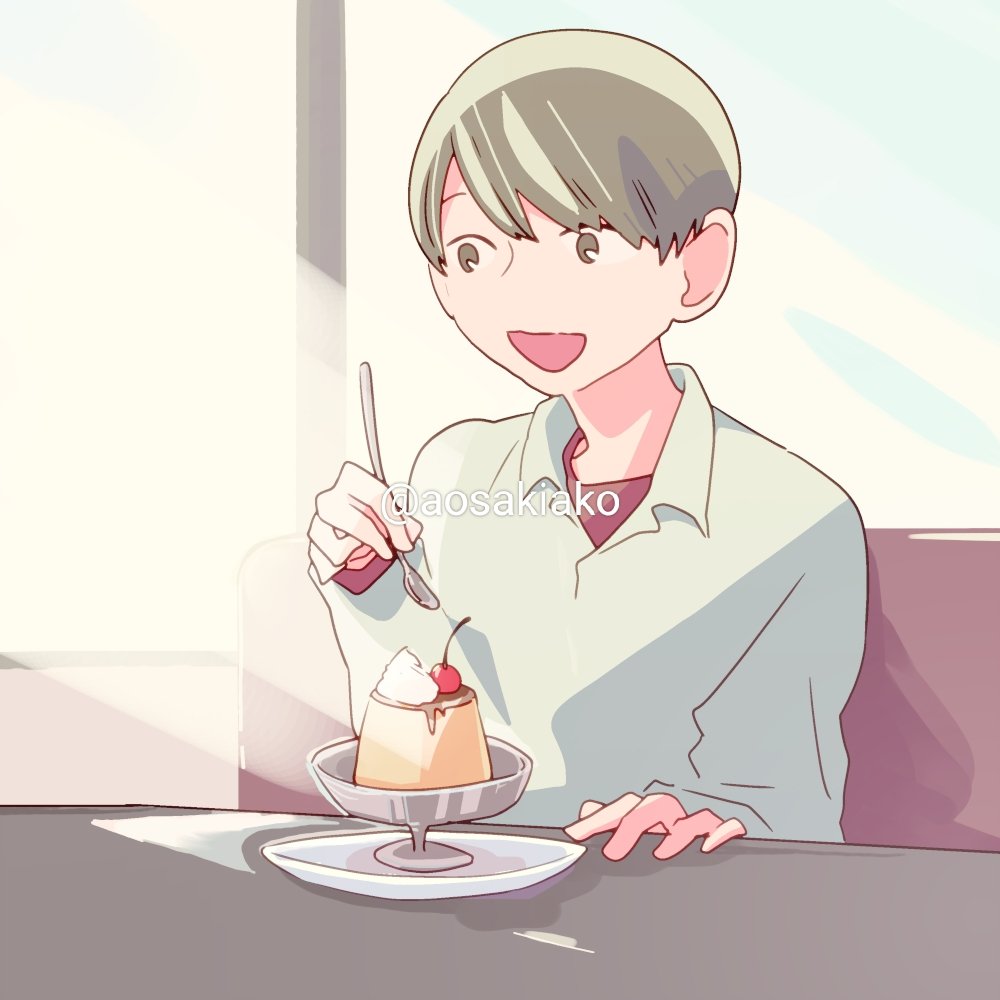 #創作男子版深夜の真剣お絵描き60分一本勝負 
【プリン】【ホイップクリーム】