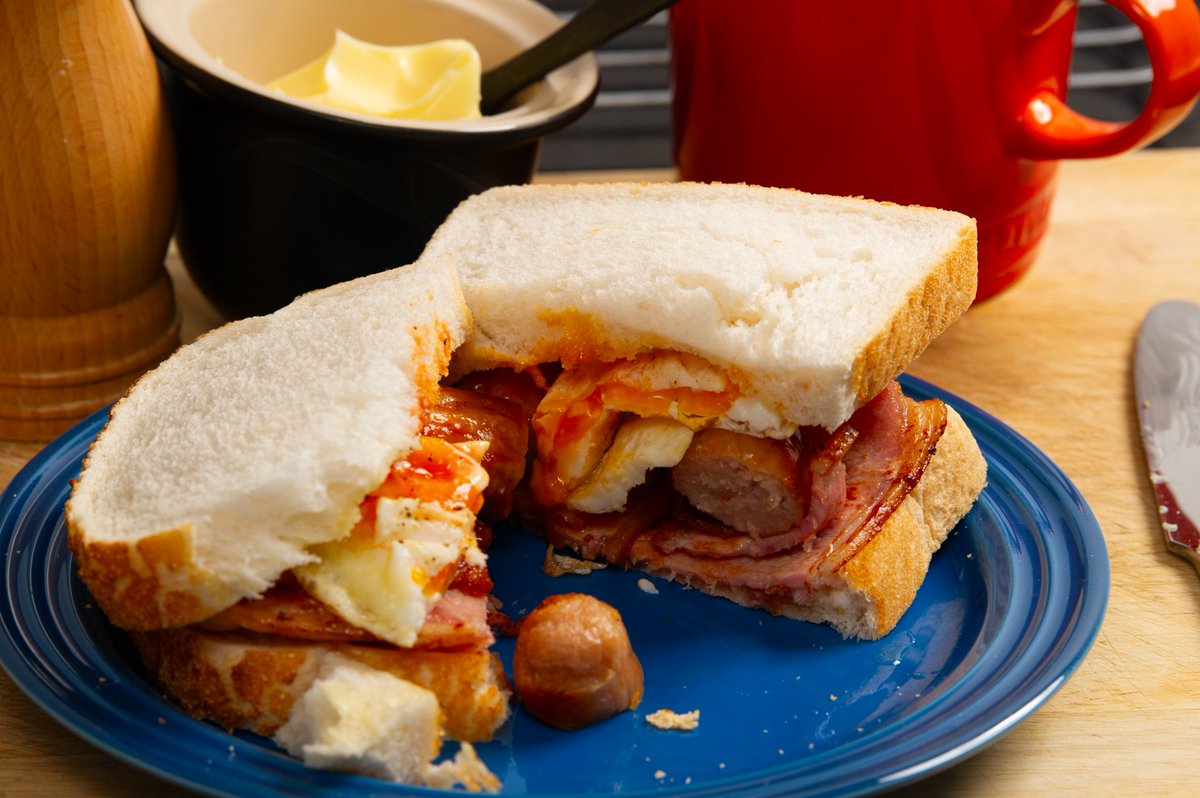 Starting this morning with a (very) messy breakfast butty. I may need a shower after this ... or possibly sand-blasting.