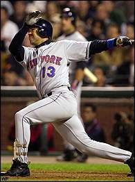 #MetsTrivia A: Edgardo Alfonzo (1999 NLDS Game 1) was the first #Mets player to hit a HR in his first AB in the MLB Postseason.