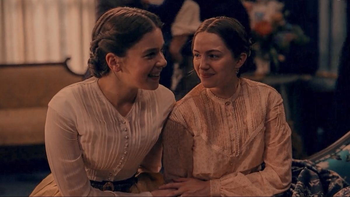 filmsbygays's tweet image. you know a wlw couple is gonna eat up gay yearning when they’re depicted in this era