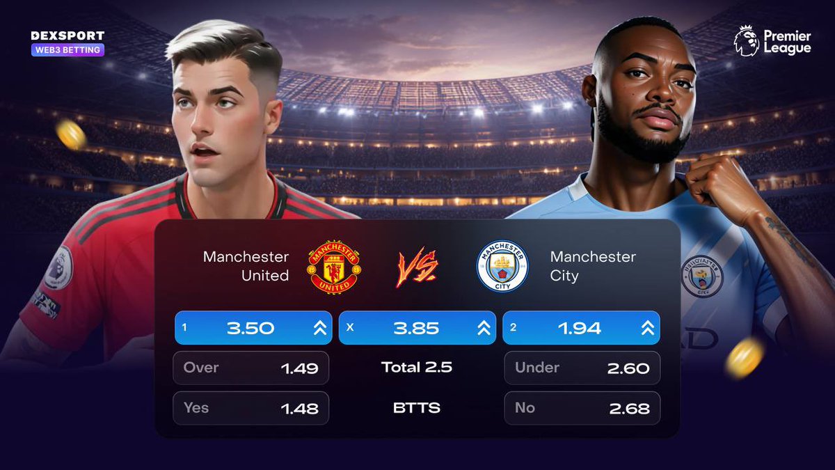 Dexsport's tweet photo. 🏴󠁧󠁢󠁥󠁮󠁧󠁿 EPL: Manchester United vs Manchester City 

The headline fixture of Premier League Round 22 – the Manchester derby.

Michael Carrick takes charge of United for the first time, and it comes against their fiercest rivals. A brutal test from the start.

Pep Guardiola and City are ready to turn up the heat. The champions have dropped points in three straight league games, allowing Arsenal to pull away again.

Can United withstand the pressure?

👉 Bet on Dexsport https://t.co/ijUPLU1Ovg with top odds.