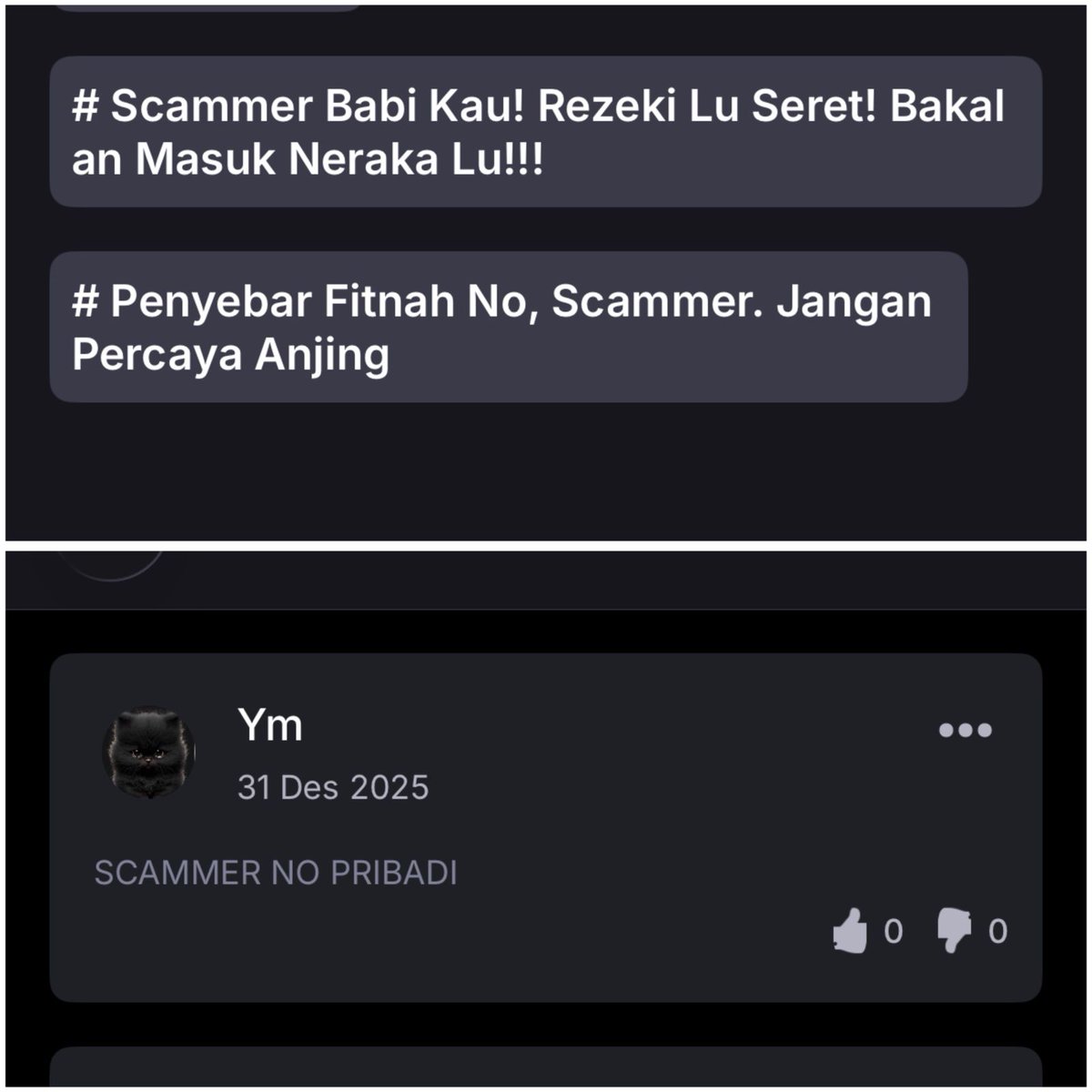 jadi ke inget ini. disuruh cari yg laen atau subs sendiri kekeuh mau 2u, buyer berani rude gini karna di online ya? ini orangnya sampe sekarang ngotorin gtc aku &amp; nuduh aku penipu, sumpah pake bahasa binatang dll, get a life plis, semoga dijauhkan dari yang gini ya allah..