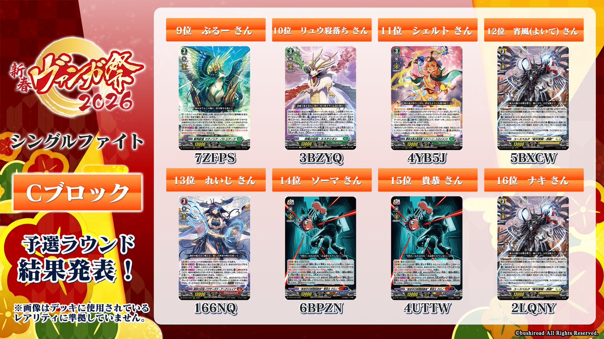 🪁🎍#新春ヴァンガ祭2026🎍🪁 シングルファイト Cブロック 結果発表
