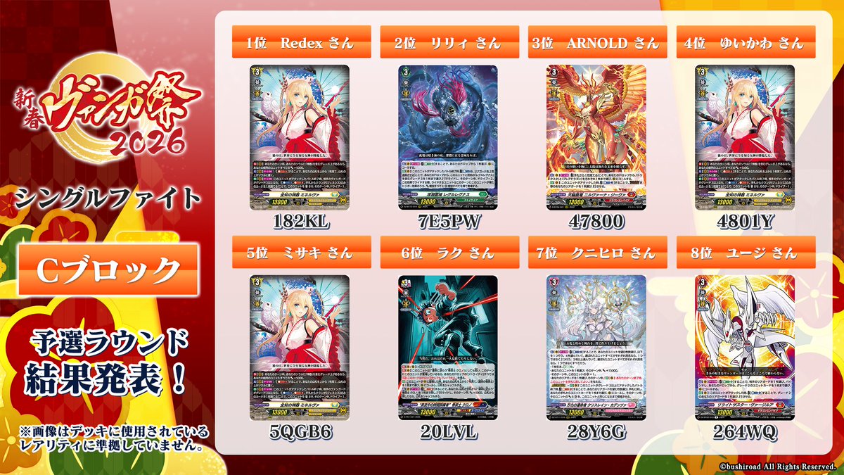 🪁🎍#新春ヴァンガ祭2026🎍🪁 シングルファイト Cブロック 結果発表