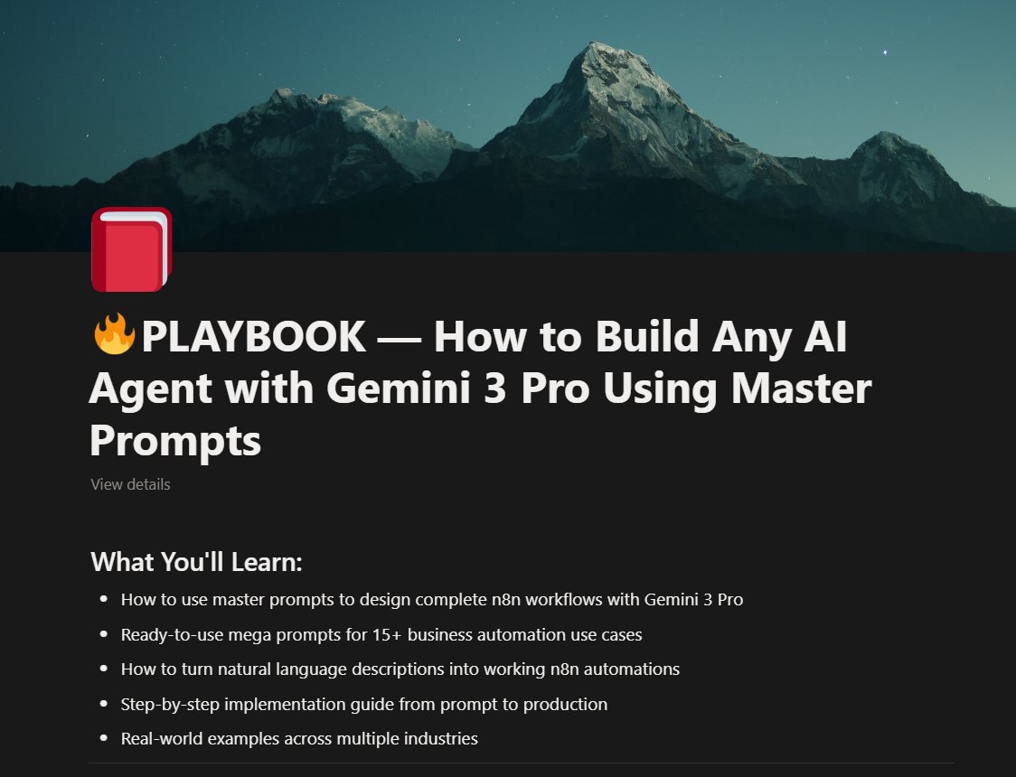 dashboardlim's tweet image. everyone’s sleeping on gemini 3 pro for AI automation

while some experts are quietly building 47+ n8n workflows in just 2 weeks using master prompts

here's what most don’t know:

gemini 3 pro has a 1m token context window
it's built specifically for agentic tasks and tool use…