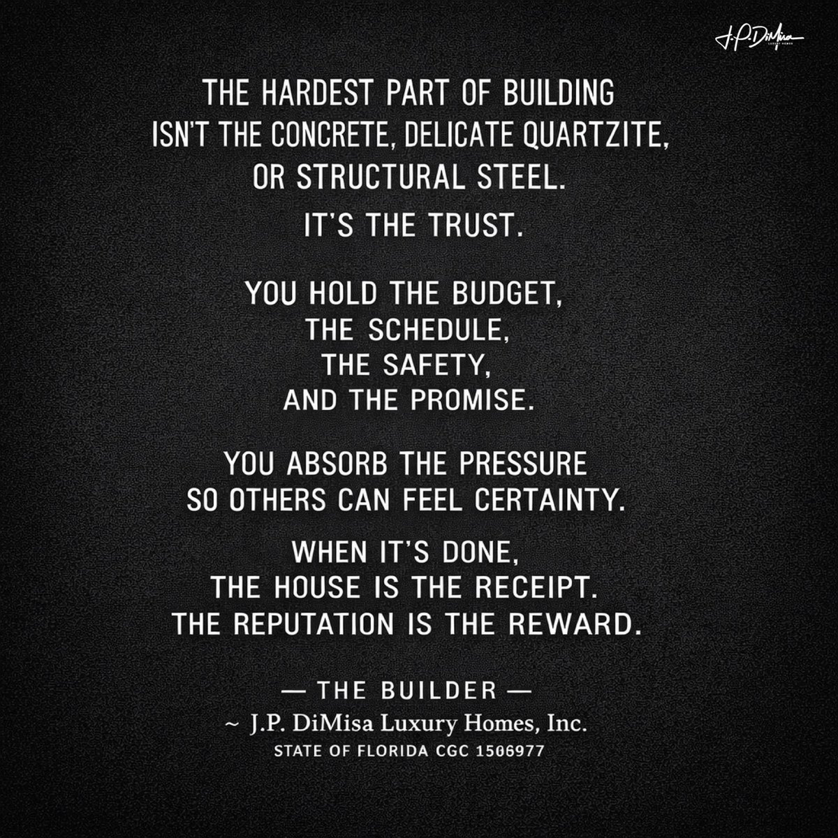 JPDIMISA's tweet photo. * The completed home is the receipt; the reputation you maintain is the reward. * The satisfaction is the continued client relationship long after the dust, dirt, and final inspections. #builder #concepttocompletion #customhomes https://t.co/Rm1R08y35f