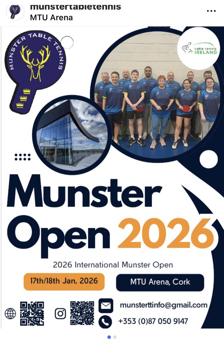 Busy weekend best of luck to all competing in the Munster Open 🏓 <a href="/TableTennisIRE/">Table Tennis Ireland</a>