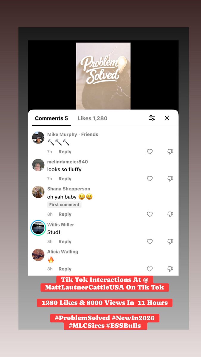 mattlautner's tweet image. #Saturday #DenverBullWeek

-Tik Tok Interactions At 
@MattLautnerCattleUSA On Tik Tok 

-1280 Likes &amp;amp; 8000 Views In  11 Hours 

#ProblemSolved #NewIn2026 
#MLCSires #ESSBulls
