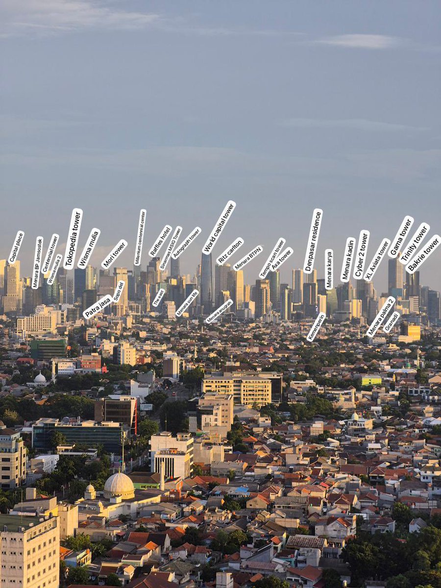 Sebagai pencinta gedung2 tinggi, ini foto skyline Jakarta mantep bgt… terus gua iseng naro nama2 gedungnya😂