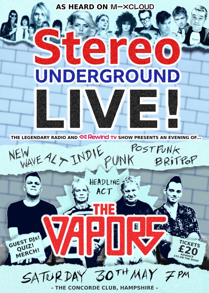 Thrilled to announce the first ever #stereounderground live gig with special guests the legendary <a href="/vaporsUK/">The Vapors UK</a> 

Saturday 30th May
MUSIC | QUIZ | MERCH | LIVE MUSIC

Get your tickets at a special price if you buy now:
theconcordeclub.com/product.php/34…

#indie #alternative #newwave #punk #gig