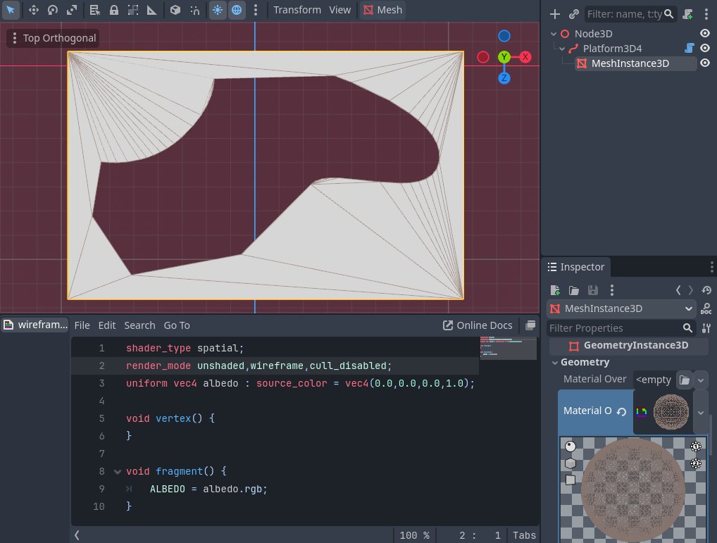 I've just found a simple trick to add a wireframe overlay to my meshes. Very useful when working on mesh generation tools with #GodotEngine.

Basically, the shader code is so small, it fits in the screenshot below. Just add it as a Geometry/Material Overlay and voila!