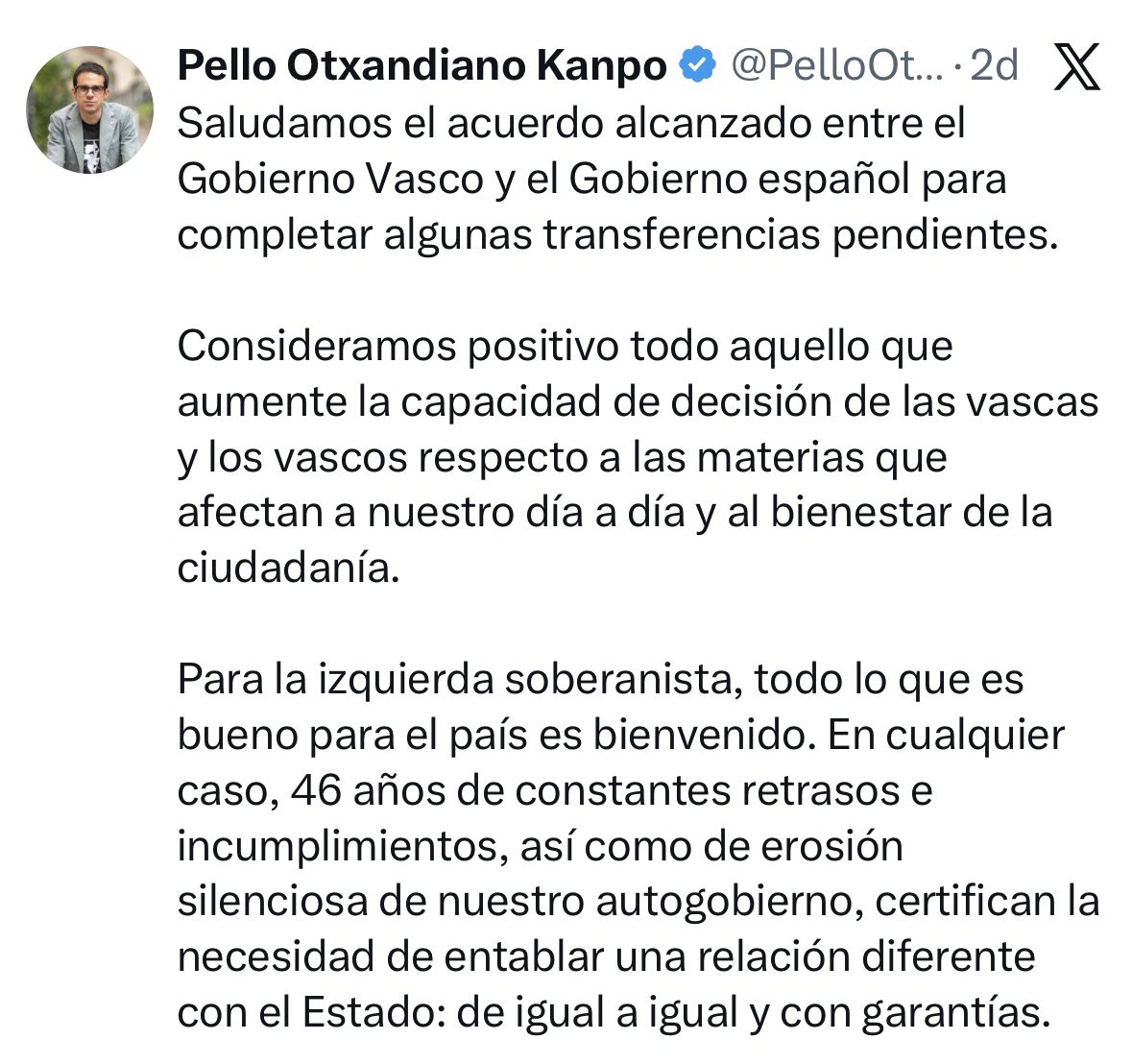 Unos van a Madrid y vuelven con nuevas competencias para el autogobierno vasco, entre ellas parte de la Seguridad Social.

Otros lo único que traen de Madrid son tuits haciendo malabares.

Si Euskadi es ahora más soberana que ayer, no es gracias al PSOE ni a Bildu.
