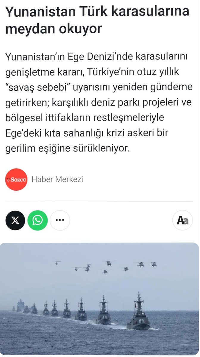 EGEDE YUNAN TUZAĞI VE AKP HÜKÜMETİ
- Prof.Dr. Ümit ÖZDAĞ’ın tutuklandığı gün, 21 Ocak 2025’de, Yunanistan İyon denizinde KARASULARInı 12 mile çıkardığını açıklamıştı!
- Yunanistan Dışişleri Bakanı, dün yaptığı açıklamada, Ege’de de “karasularını 12 mile çıkarma” niyetinde