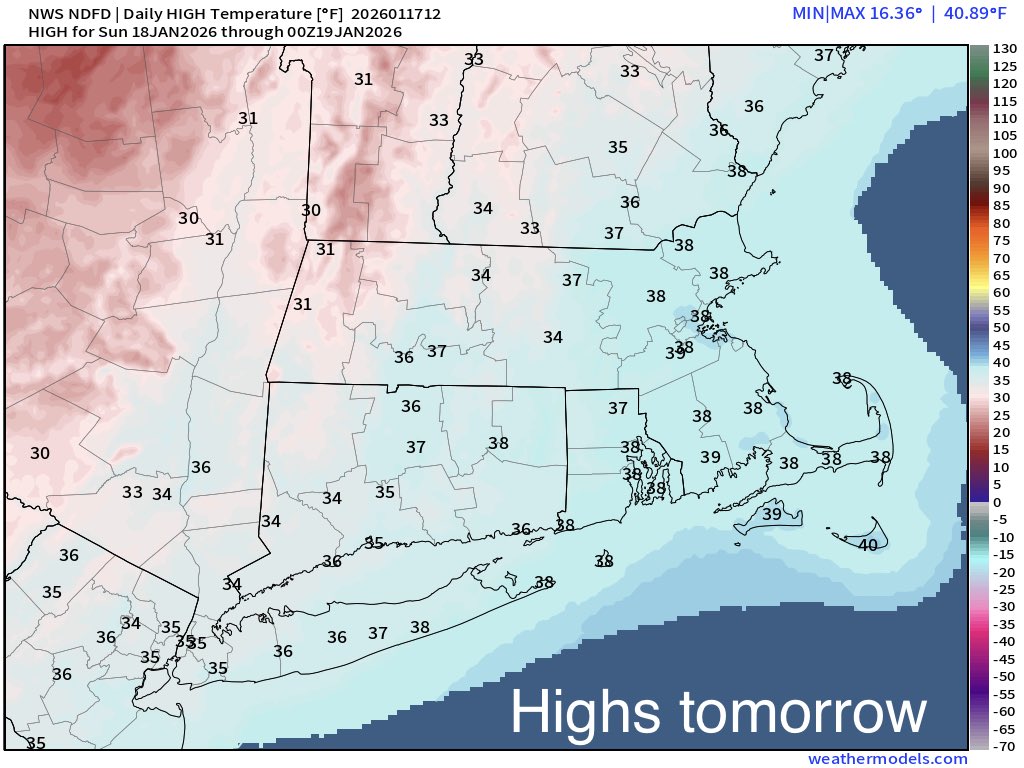 Sunday: ❄️ Snow breaks out from the SW around or shortly after daybreak and spreads across SNE, continuing through the afternoon. The heaviest snow is likely across SE areas later in the day after some early mixing. Highs in the 30s.