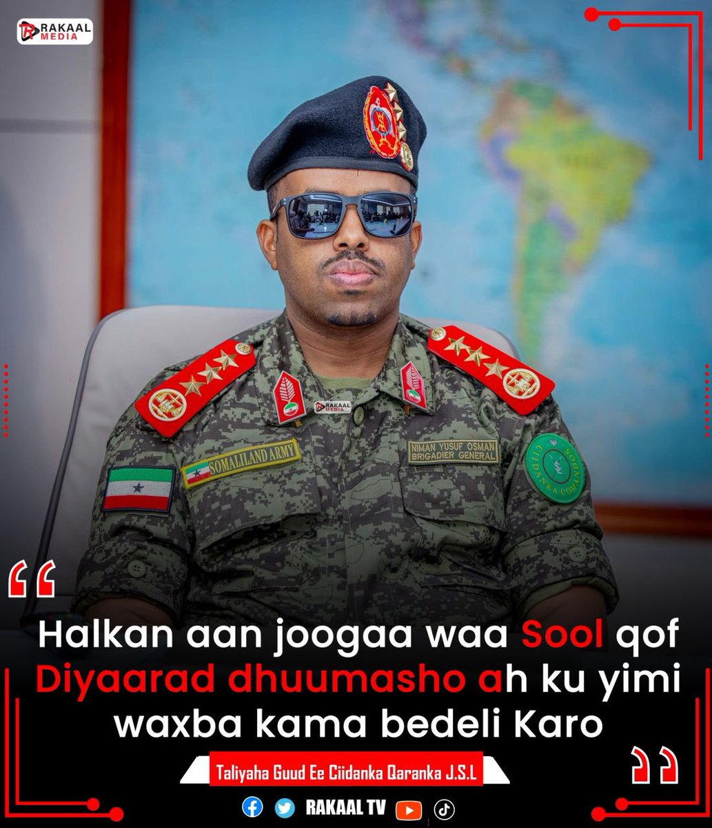 I commend Gen. Nimcaan Yusuf Cismaan as 6,000 Somaliland National Army soldiers have graduated and completed operational readiness training in the Sool region. 

Somaliland will secure  its borders with its  unified citizens and disciplined military command. 

The Republic of