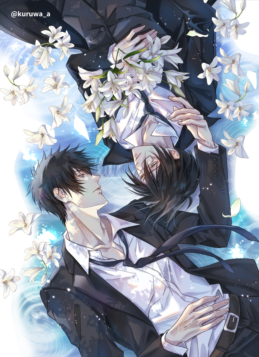 pixivに投稿しました。「葬送の風」表紙&amp;裏表紙(腐) | くるわ亜希<a href="/2/">A 2-loop</a>/8西1ス2a #pixiv pixiv.net/artworks/14005… 
2月8日狡宜オンリー発行の新刊「葬送の風」(B5/表紙箔押し有/イベント価格700円)の表紙&amp;裏表紙イラスト。ノベルティポスカも準備中。同人活動休止前最後の新刊です。宜しくお願いします!