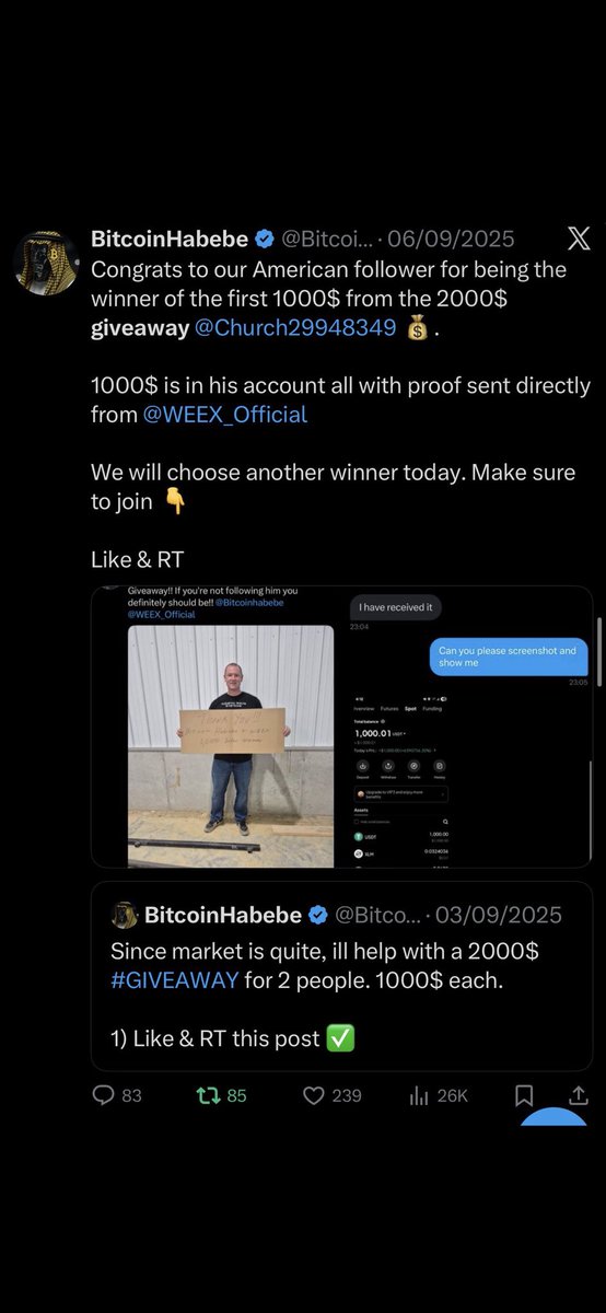Bitcoinhabebe's tweet photo. Previous 1000$ giveaway winners 👇 https://t.co/S7CbHSHQbX