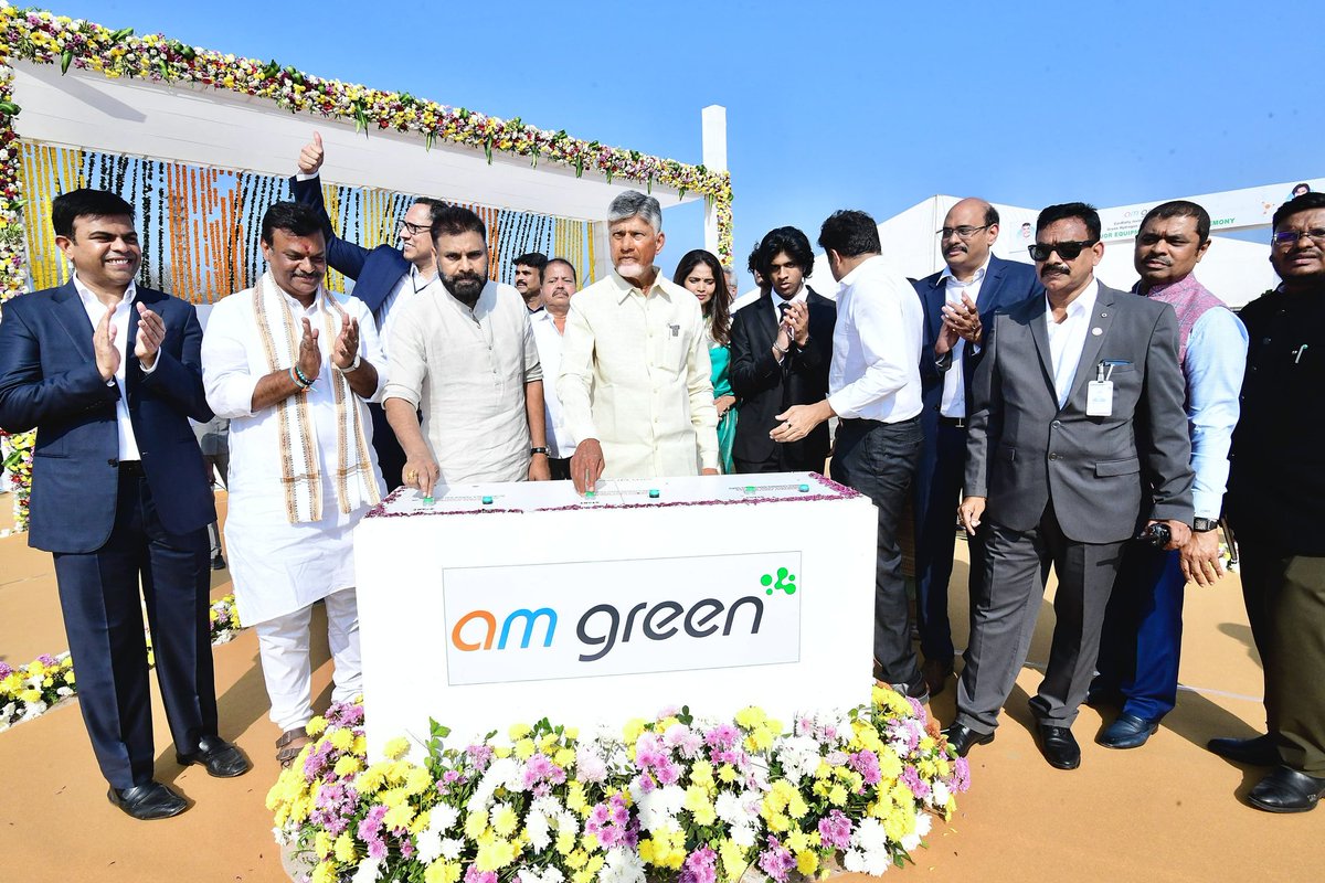 AP_EDB's tweet photo. Accelerating India’s Shift to Green Energy

The world’s largest green ammonia project at Kakinada was inaugurated by Nara Chandrababu Naidu Garu, Hon’ble Chief Minister of Andhra Pradesh, and Konidela Pawan Kalyan Garu, Hon’ble Deputy Chief Minister marking a decisive step in India’s clean energy transition.

By enabling the move from grey ammonia to green ammonia, the project directly supports India’s target of 500 GW of non-fossil fuel capacity and aligns with Andhra Pradesh’s Integrated Clean Energy Policy, 2024, which focuses on attracting large-scale investments in green hydrogen and its derivatives. With early, export-oriented capacity coming online, Andhra Pradesh gains a first-mover advantage in building a globally competitive clean energy manufacturing ecosystem.

Positioning Andhra Pradesh at the forefront of India’s green energy ambitions.

@AMGreen_Group @AndhraPradeshCM @APDeputyCMO @mnreindia 

#AMGreenChosesAP
#ChooseSpeedChooseAP 
#InvestInAP 
#APEDB